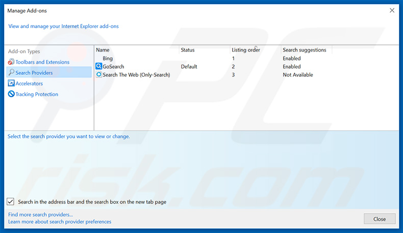 Removing search.searchnewvfr.com from Internet Explorer default search engine