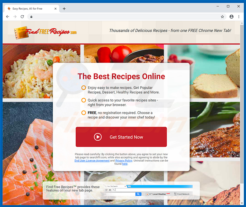 Website used to promote Find Free Recipes browser hijacker