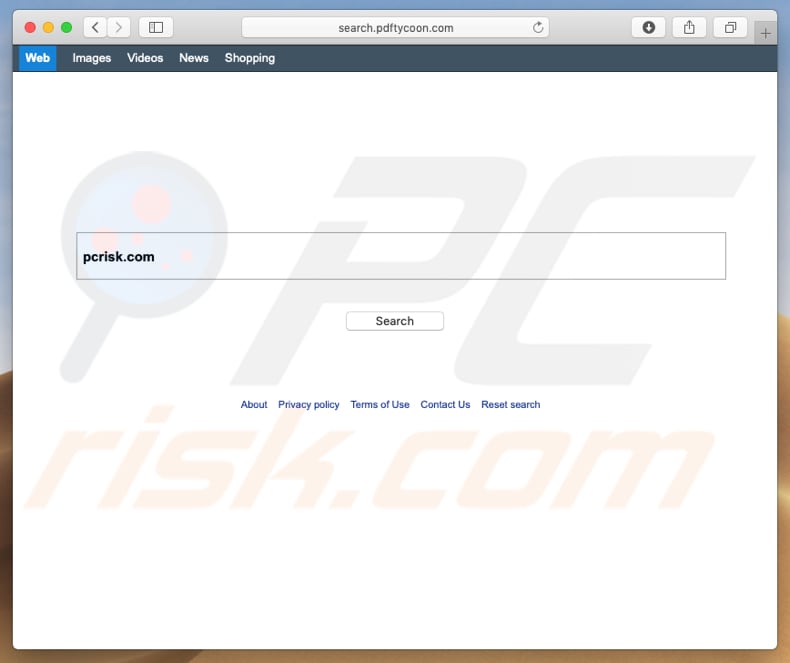 search.pdftycoon.com browser hijacker on a Mac computer