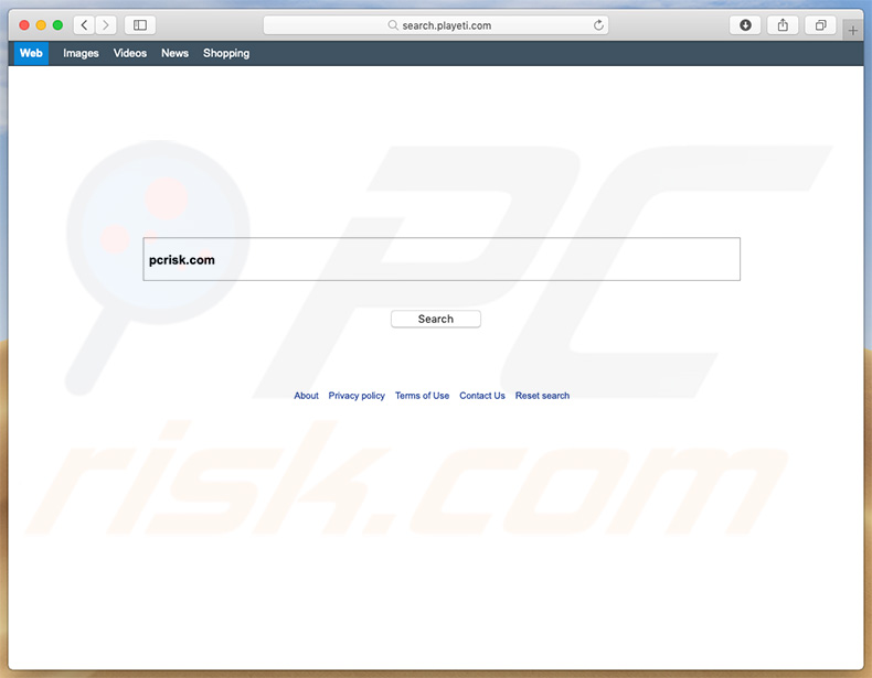 search.playeti.com browser hijacker on a Mac computer