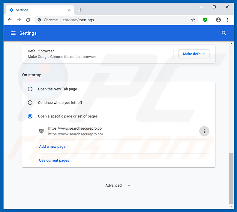 Removing searchsecurepro.co from Google Chrome homepage