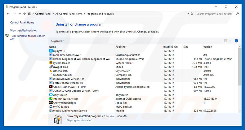 searchsecurepro.co browser hijacker uninstall via Control Panel