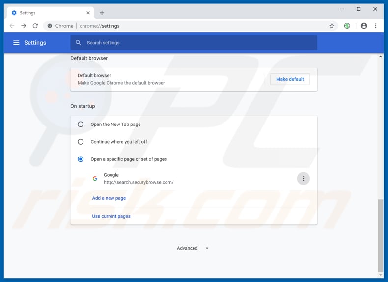 Removing search.securybrowse.com from Google Chrome homepage