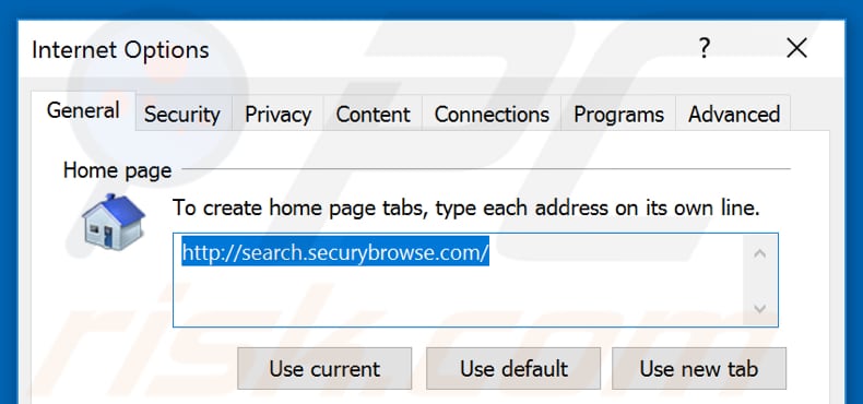 Removing search.securybrowse.com from Internet Explorer homepage