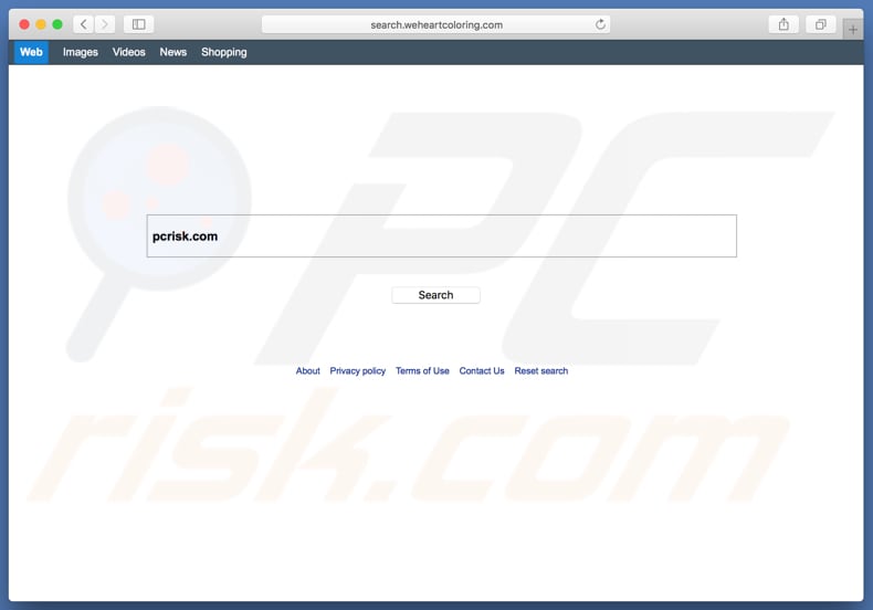 search.weheartcoloring.com browser hijacker on a Mac computer