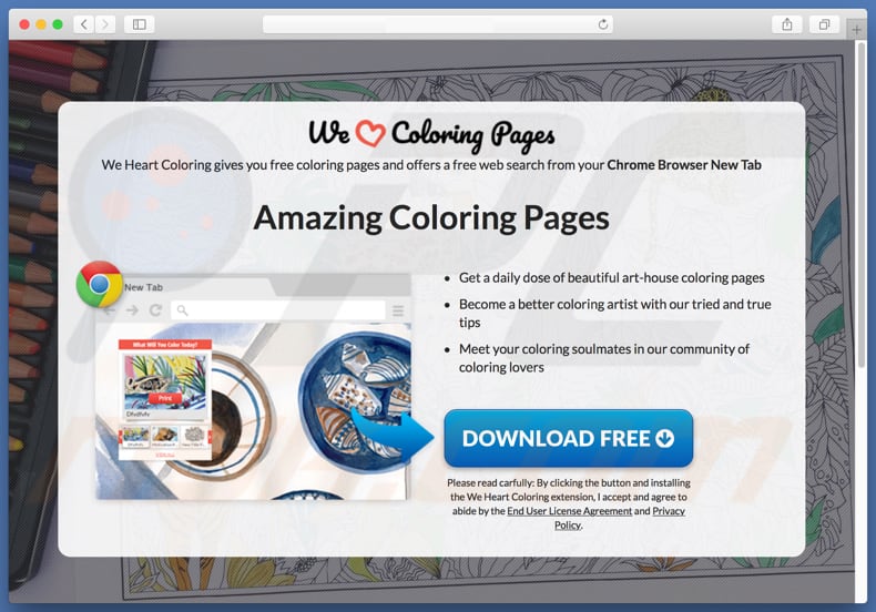 Dubious website used to promote search.weheartcoloring.com