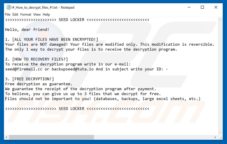 SEED LOCKER decrypt instructions