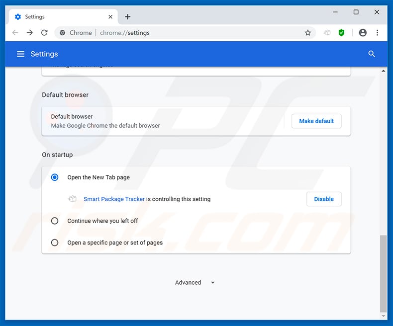 Removing smartpackagetracker.com from Google Chrome homepage