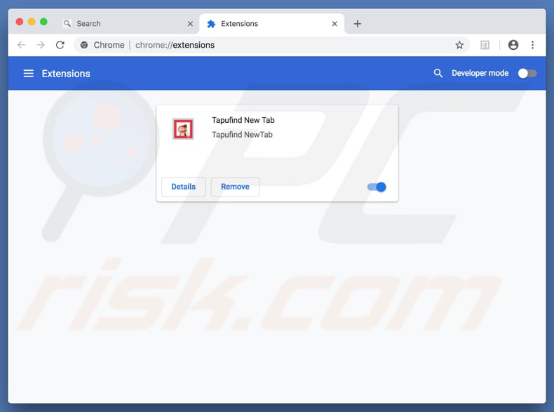tapufind browser hijacker extension in google chrome