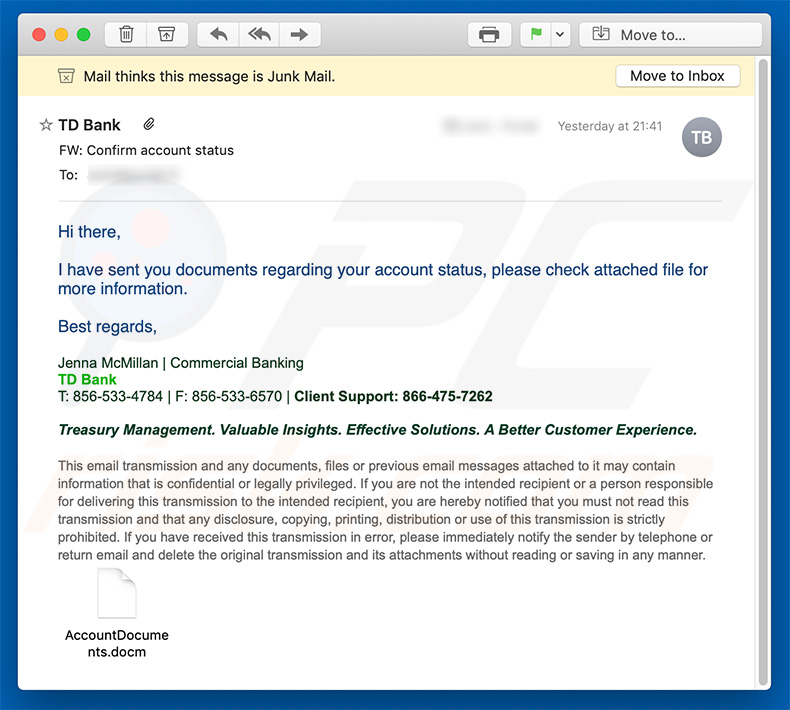 TD Bank Email Virus