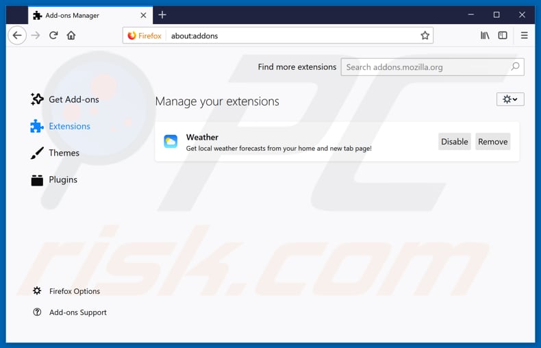 Removing search.htheweathercenter.org related Mozilla Firefox extensions