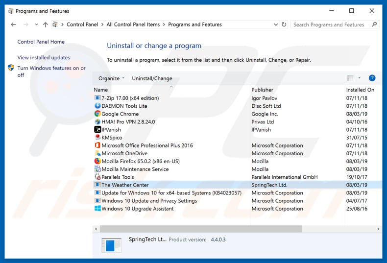 search.htheweathercenter.org browser hijacker uninstall via Control Panel