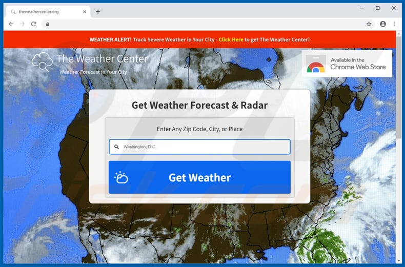 Website used to promote The Weather Center browser hijacker