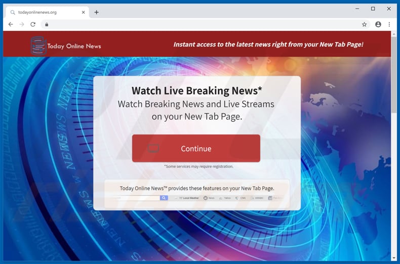 Website used to promote Today Online News browser hijacker