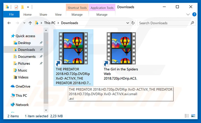 Torrent Movies Virus distributing shortcut files