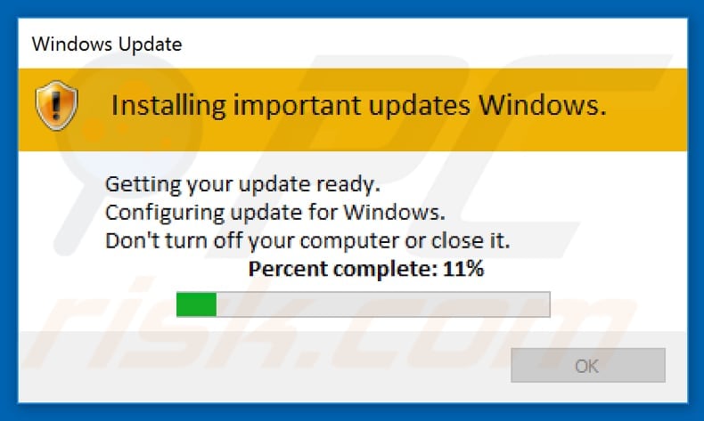 fake windows update pop-up window appearing during Tro encryption process