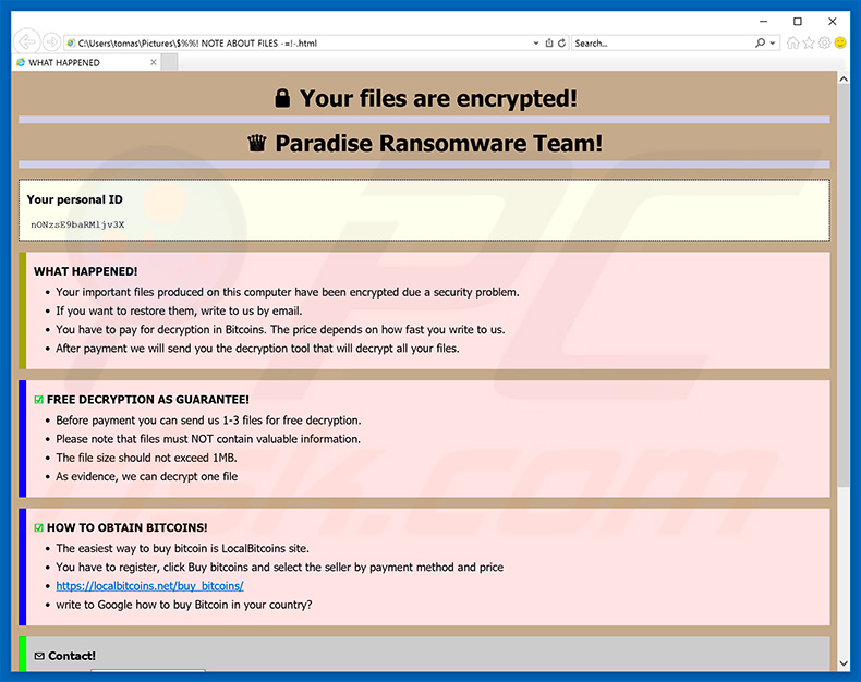 VACv2 ransomware html file