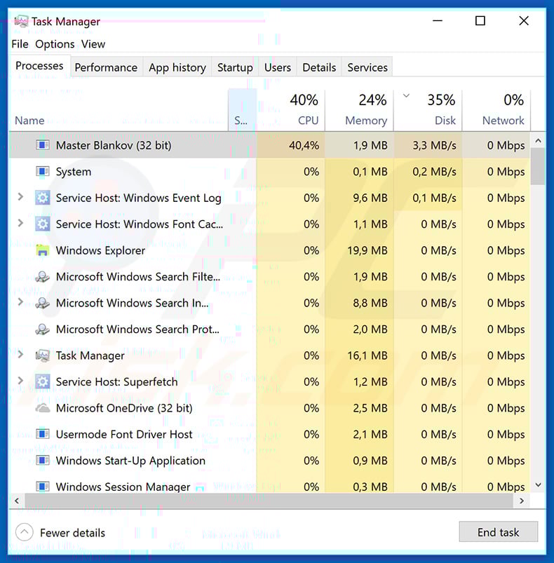VegaLocker process in Windows Task Manager