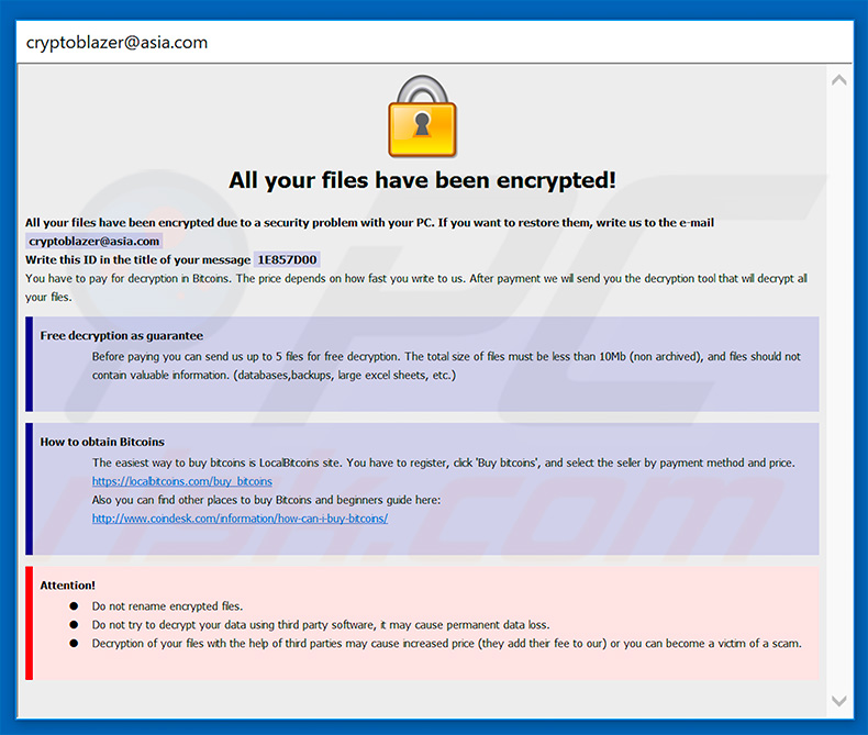 Updated pop-up window of Wallet ransomware