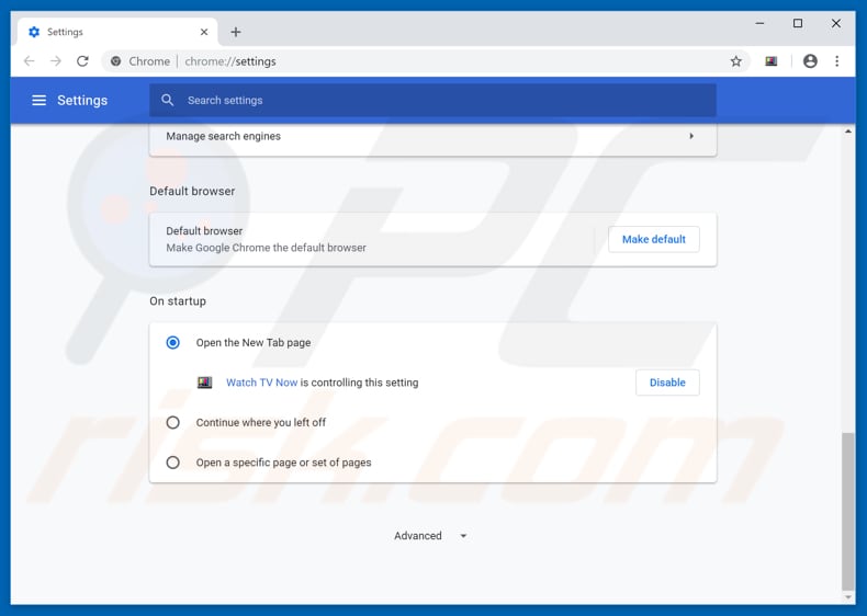 Removing search.hwatchtvnow.co from Google Chrome homepage
