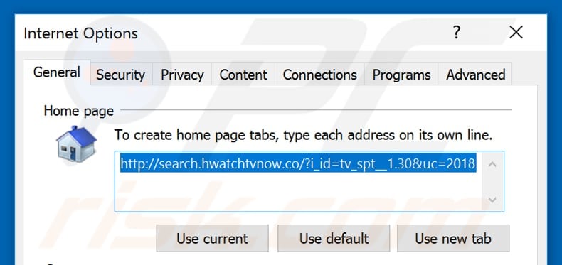 Removing search.hwatchtvnow.co from Internet Explorer homepage