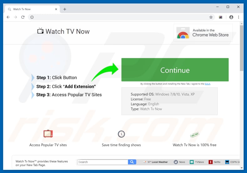 Website used to promote Watch TV Now browser hijacker