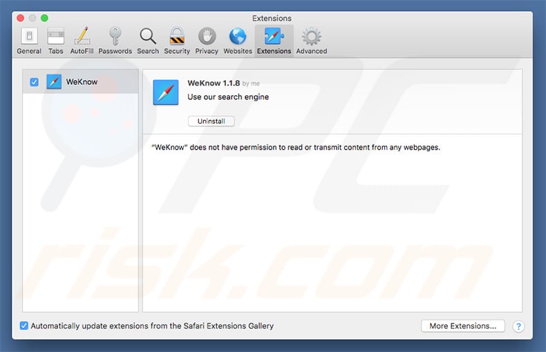 weknow.ac browser hijacker in Safari