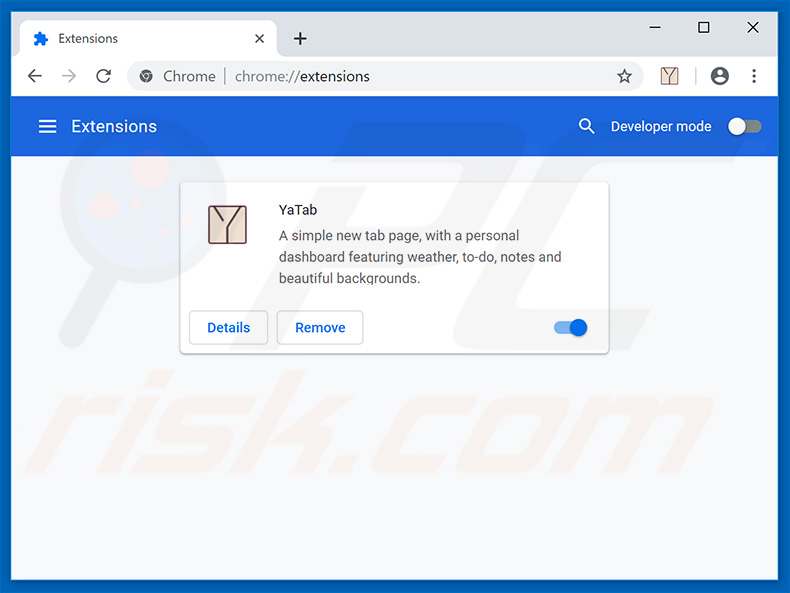 Removing yatab.net related Google Chrome extensions