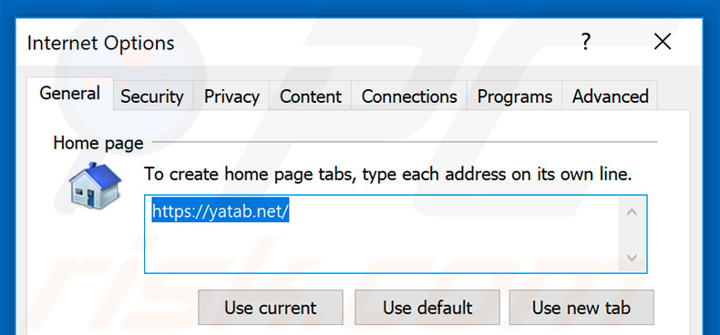 Removing yatab.net from Internet Explorer homepage