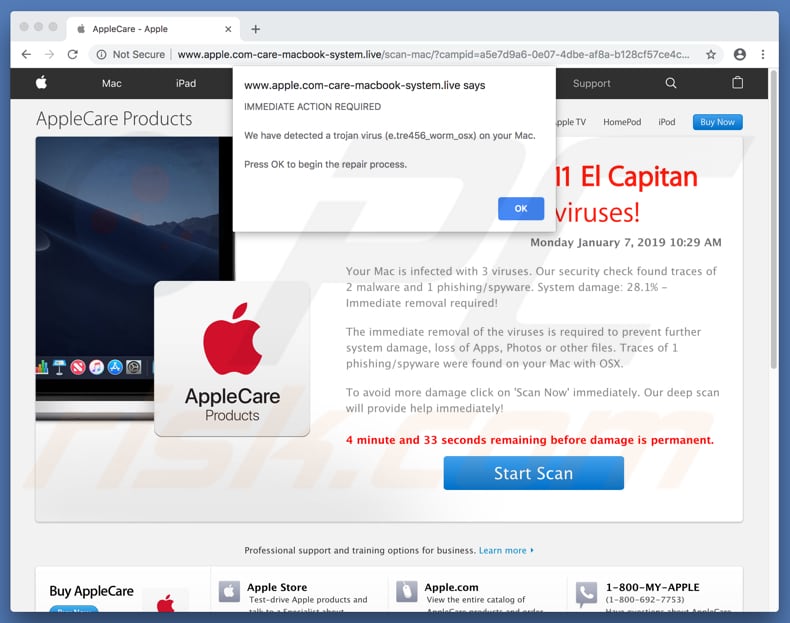 Your OSX 10.11 El Capitan Is Infected With 3 Viruses! scam