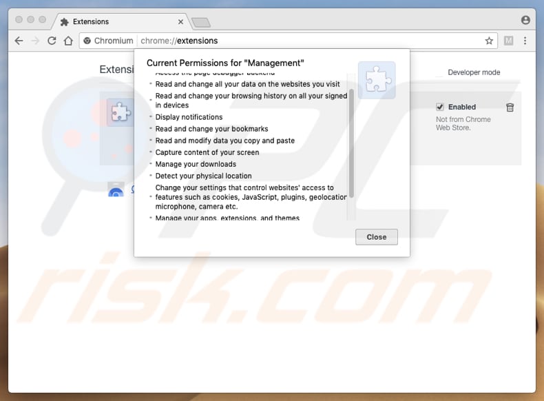 installed rogue chromium browser asks for various permissions
