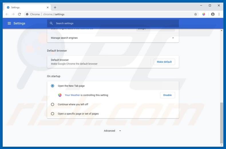Removing yourweatherpage.com from Google Chrome homepage