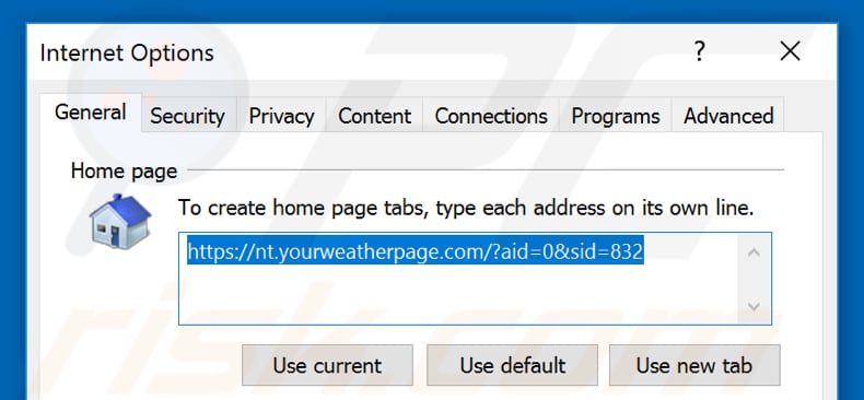 Removing yourweatherpage.com from Internet Explorer homepage
