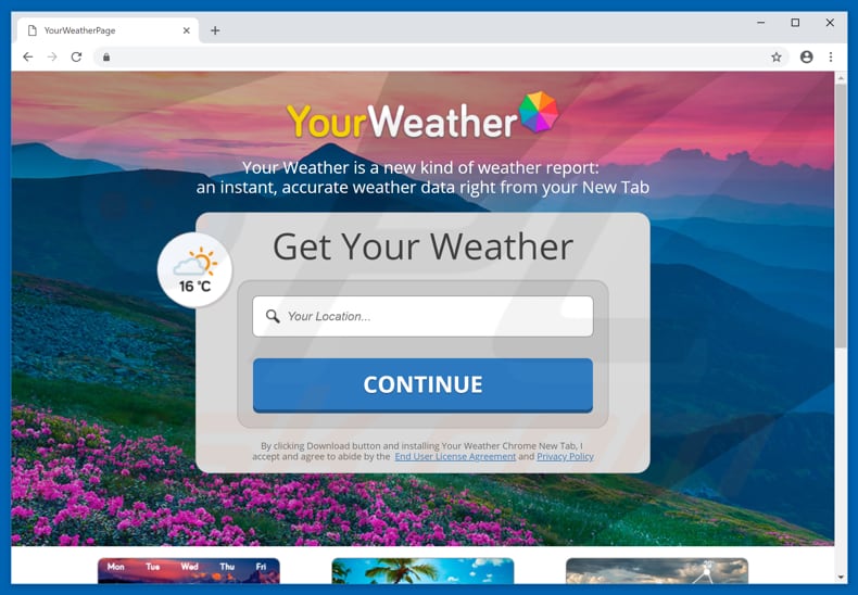 Website used to promote Your Weather browser hijacker