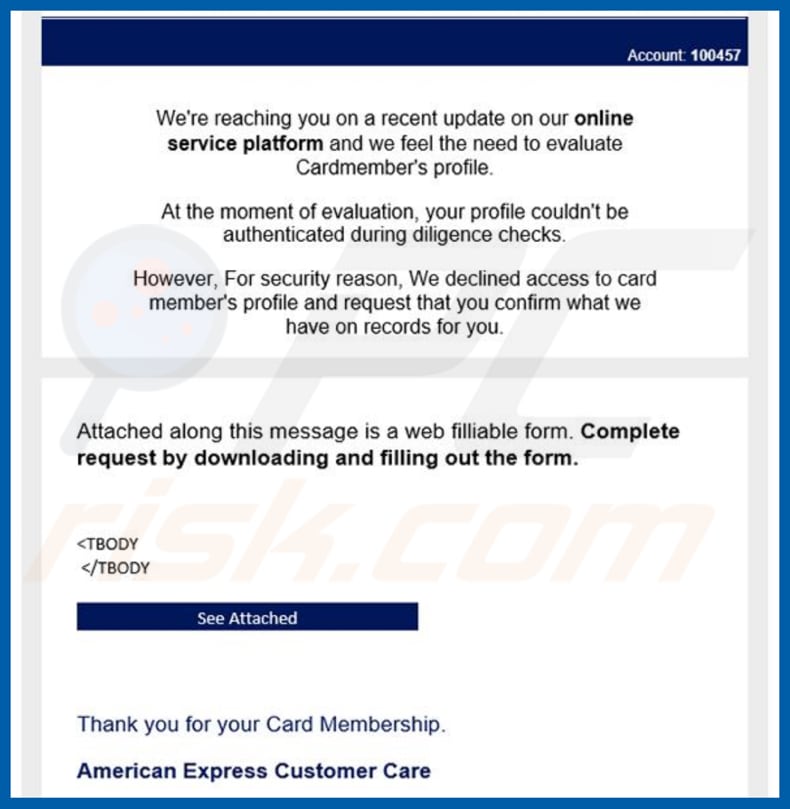 AMEX Email Scam spam campaign