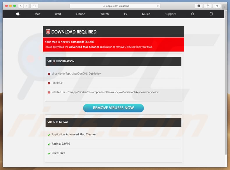 apple.com-clear[.]live encourages to download Cleanup My-Mac unwanted app
