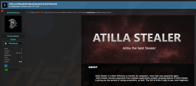 atilla stealer promoted on dark web forum