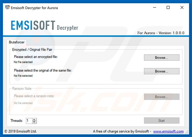 Aurora ransomware decrypter by Emsisoft
