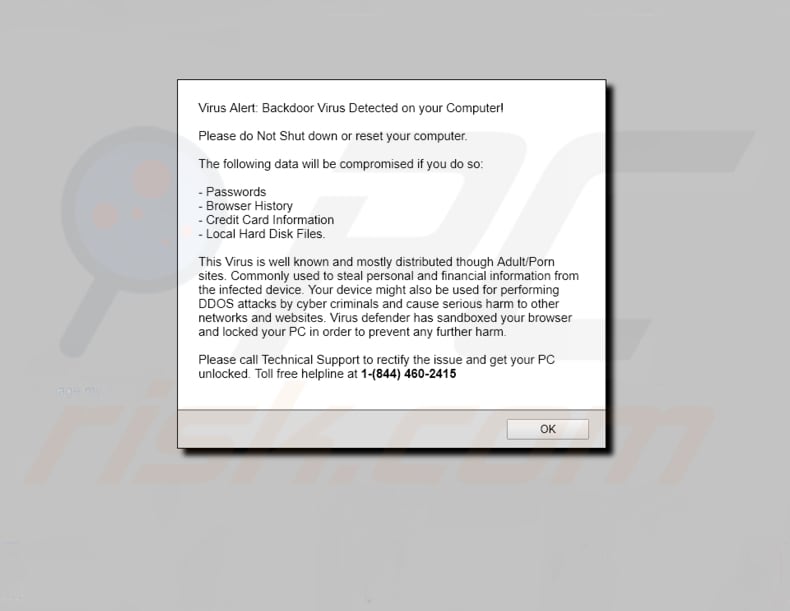Backdoor Virus Detected scam
