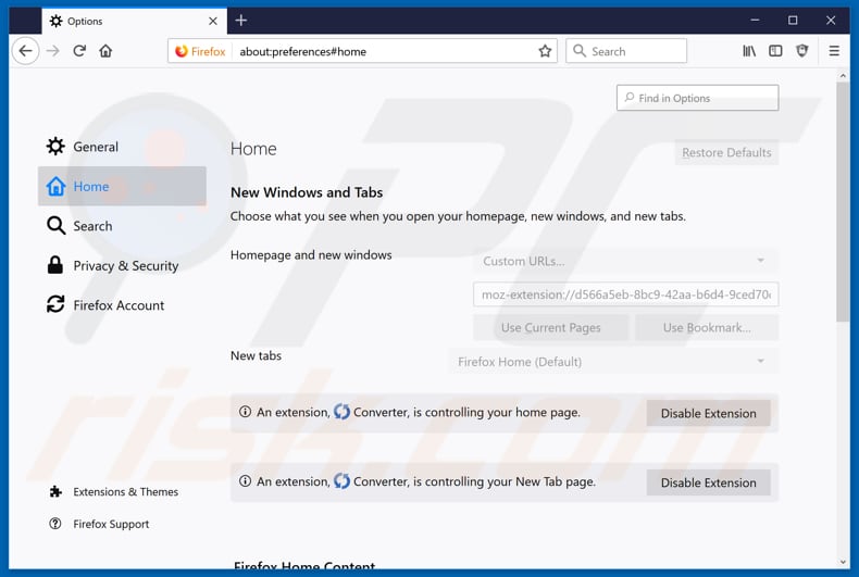 Removing search.hbestfileconverter.com from Mozilla Firefox homepage