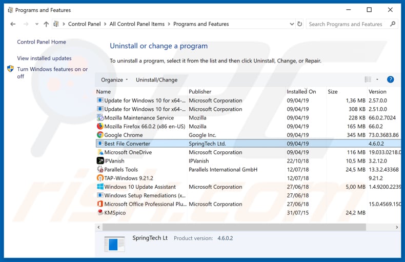 search.hbestfileconverter.com browser hijacker uninstall via Control Panel