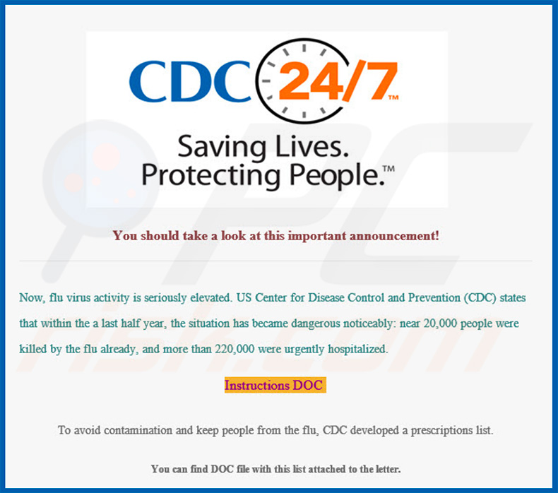 Centers for Disease Control and Prevention Email Virus