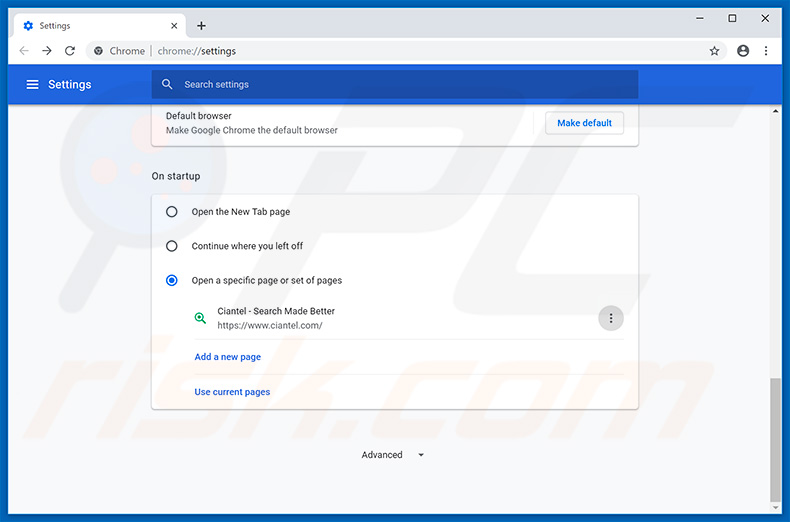 Removing ciantel.com from Google Chrome homepage
