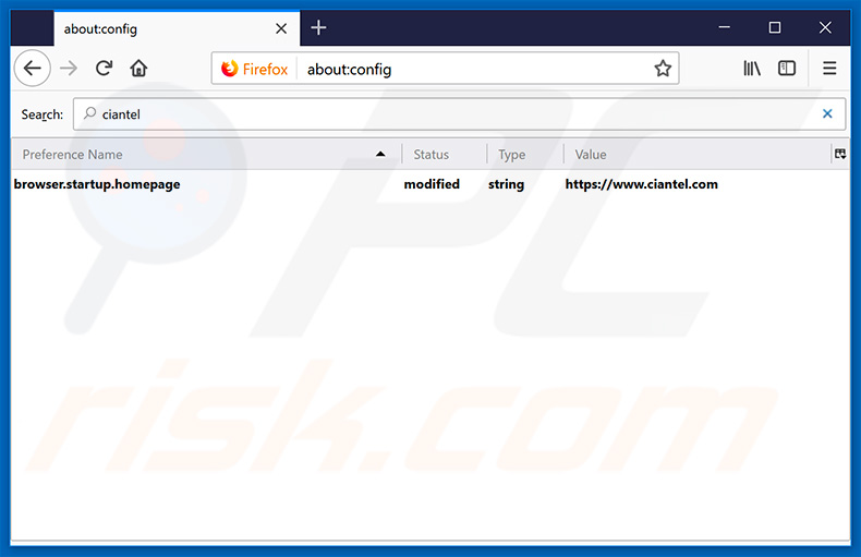 Removing ciantel.com from Mozilla Firefox default search engine