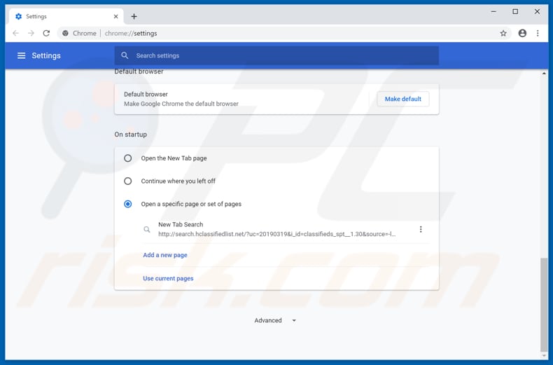 Removing search.hclassifiedlist.net from Google Chrome homepage