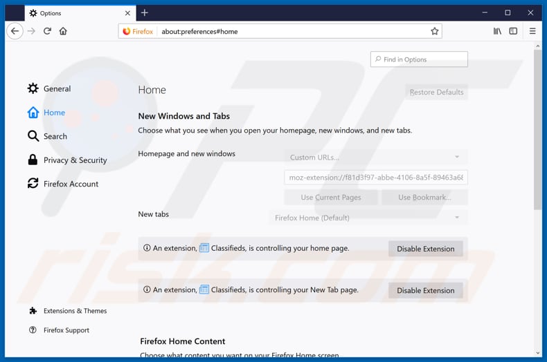 Removing search.hclassifiedlist.net from Mozilla Firefox homepage