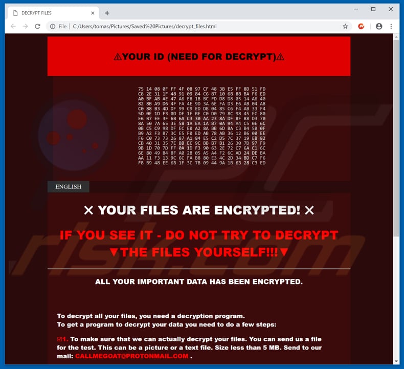 screenshot of cmg ransomware html file