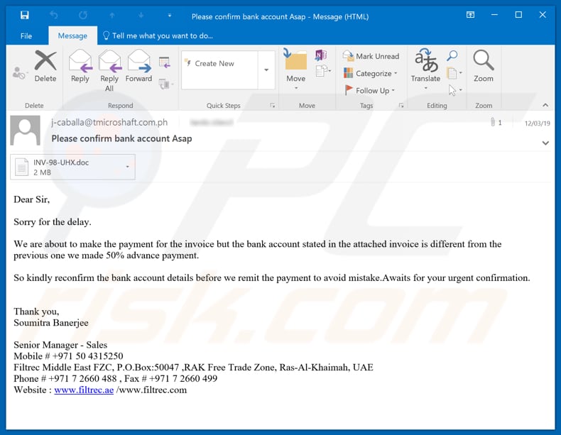 Confirm Bank Account Email Virus