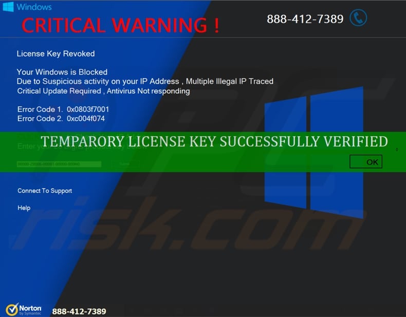 critical warning scam after entering code