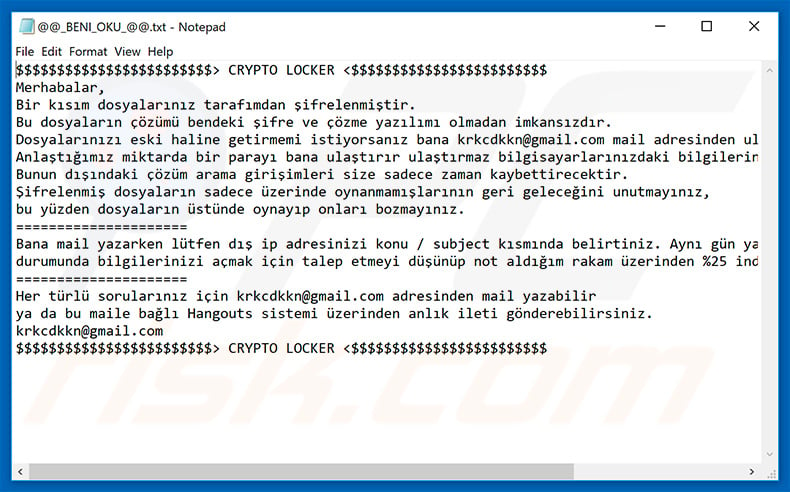 CryptoID ransomware Turkish variant